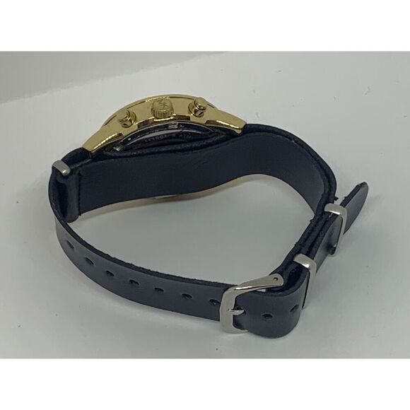 Michael Kors MK6328 Women Black Leather Analog Gold Dial Quartz Wrist Watch E325 main image 5